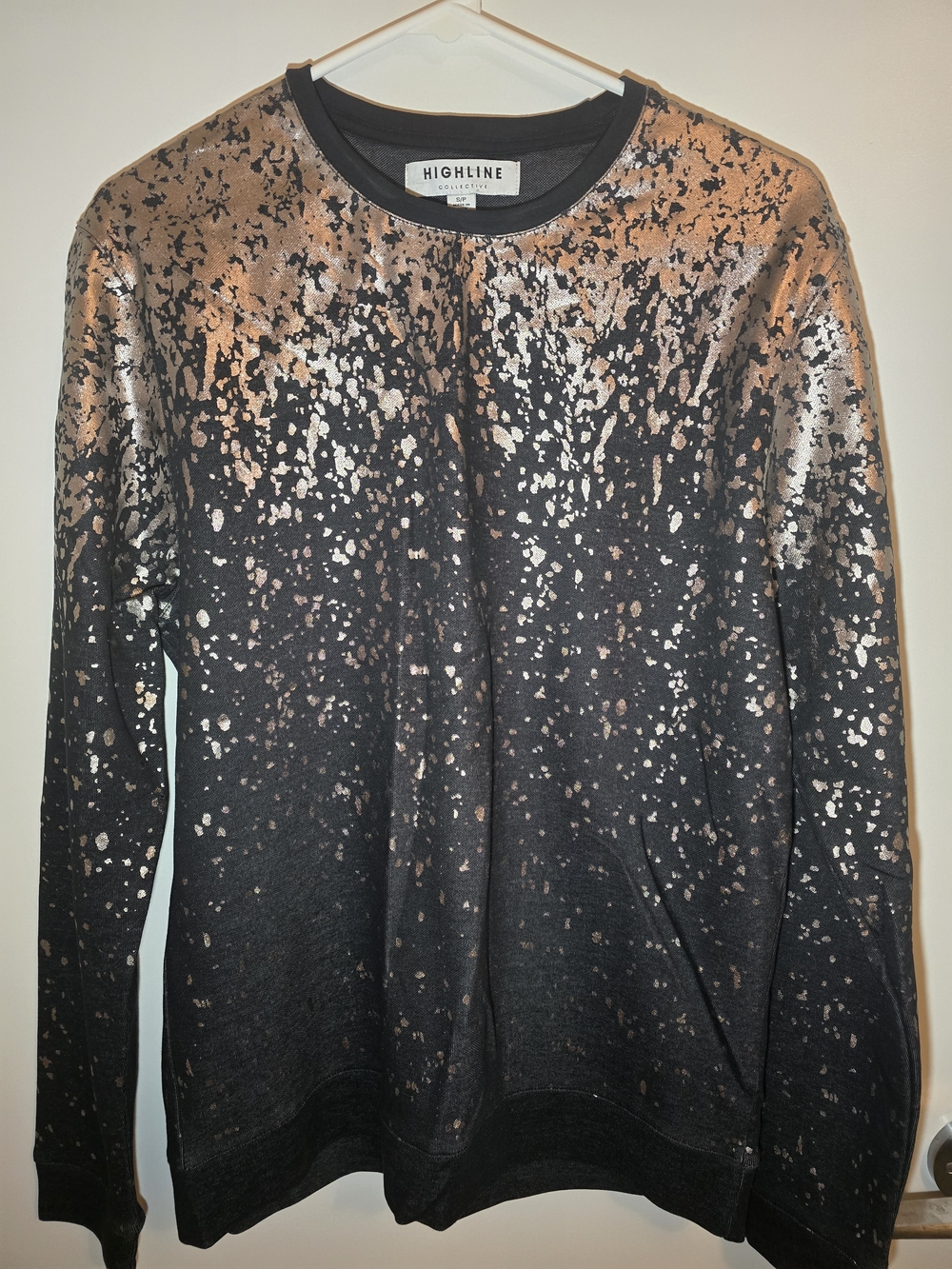 Highline Collective metallic splatter crewneck sweatshirt / long-sleeve top.